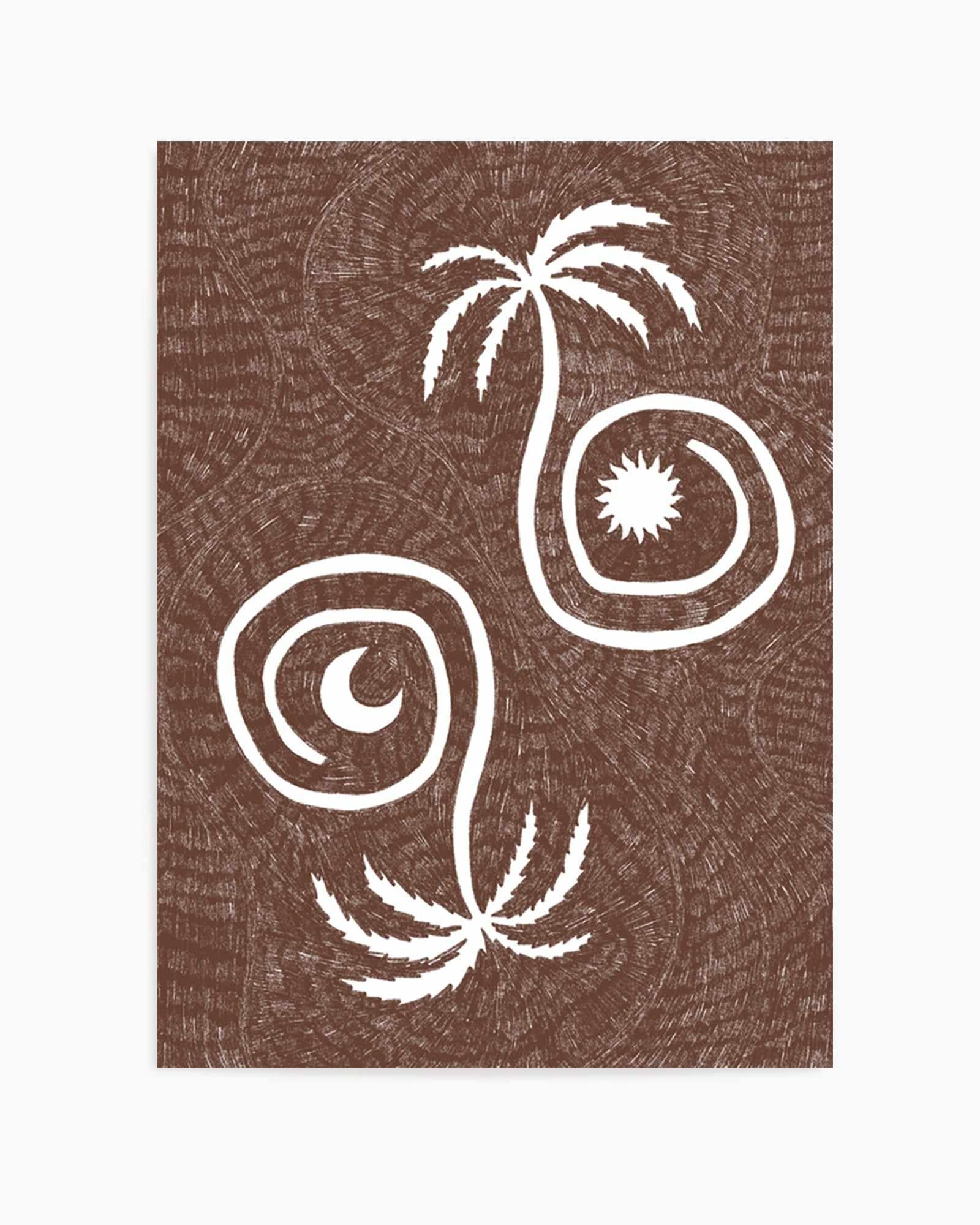 Sun Moon And Palm Trees Brown by Shatha Al Dafai | Art Print from Olive et Oriel where you can shop wallpaper and artworks online