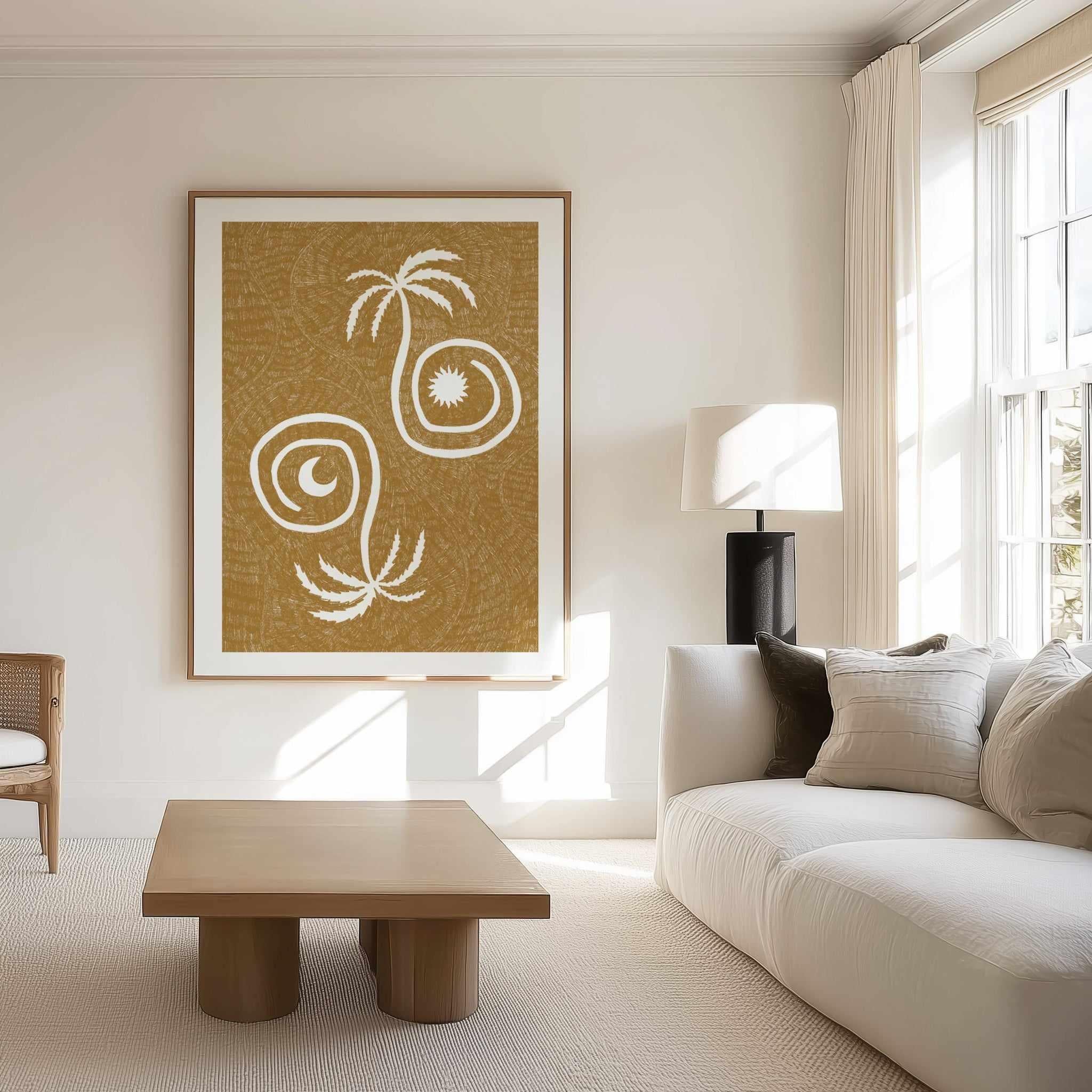 Sun Moon And Palm Trees Yellow by Shatha Al Dafai | Art Print from Olive et Oriel where you can shop wallpaper and artworks online