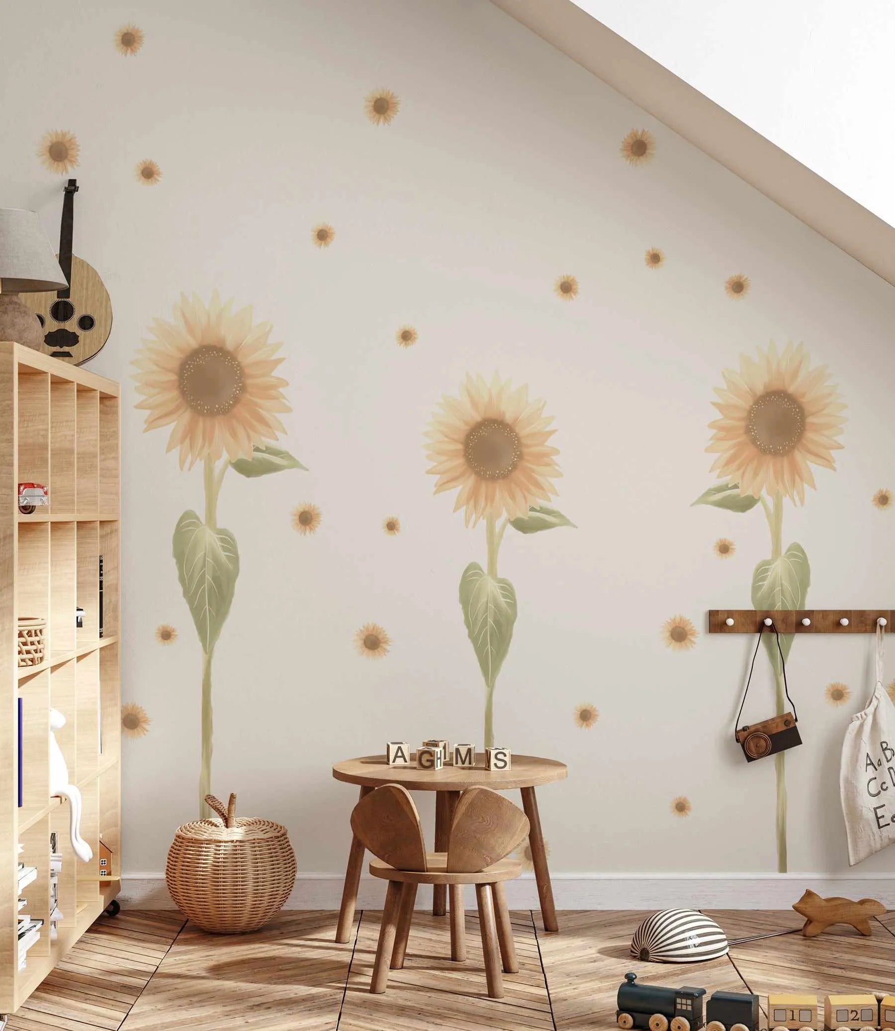 Sunflower Decal Set-Decals-Olive et Oriel-Decorate your kids bedroom wall decor with removable wall decals, these fabric kids decals are a great way to add colour and update your children's bedroom. Available as girls wall decals or boys wall decals, there are also nursery decals.