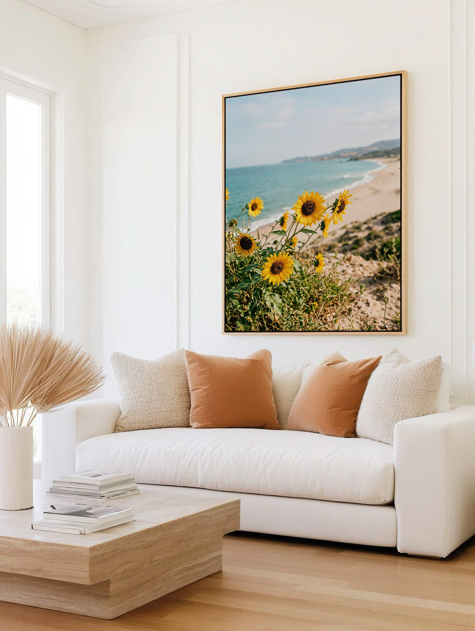 Sunflowers By the Sea 01 | Framed Canvas Art Print
