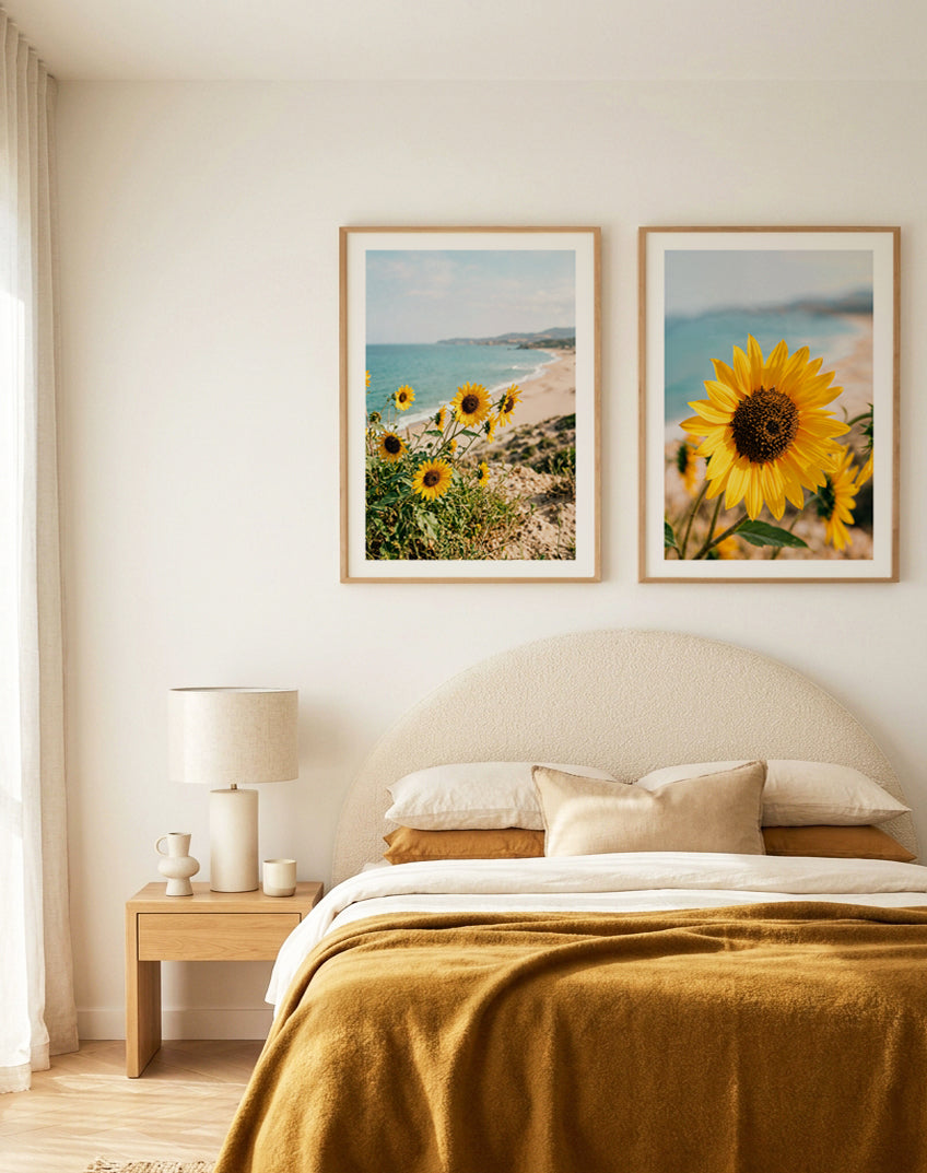 Sunflowers By the Sea 01 & 02 Art Print Set of 2 | Matching Wall Art