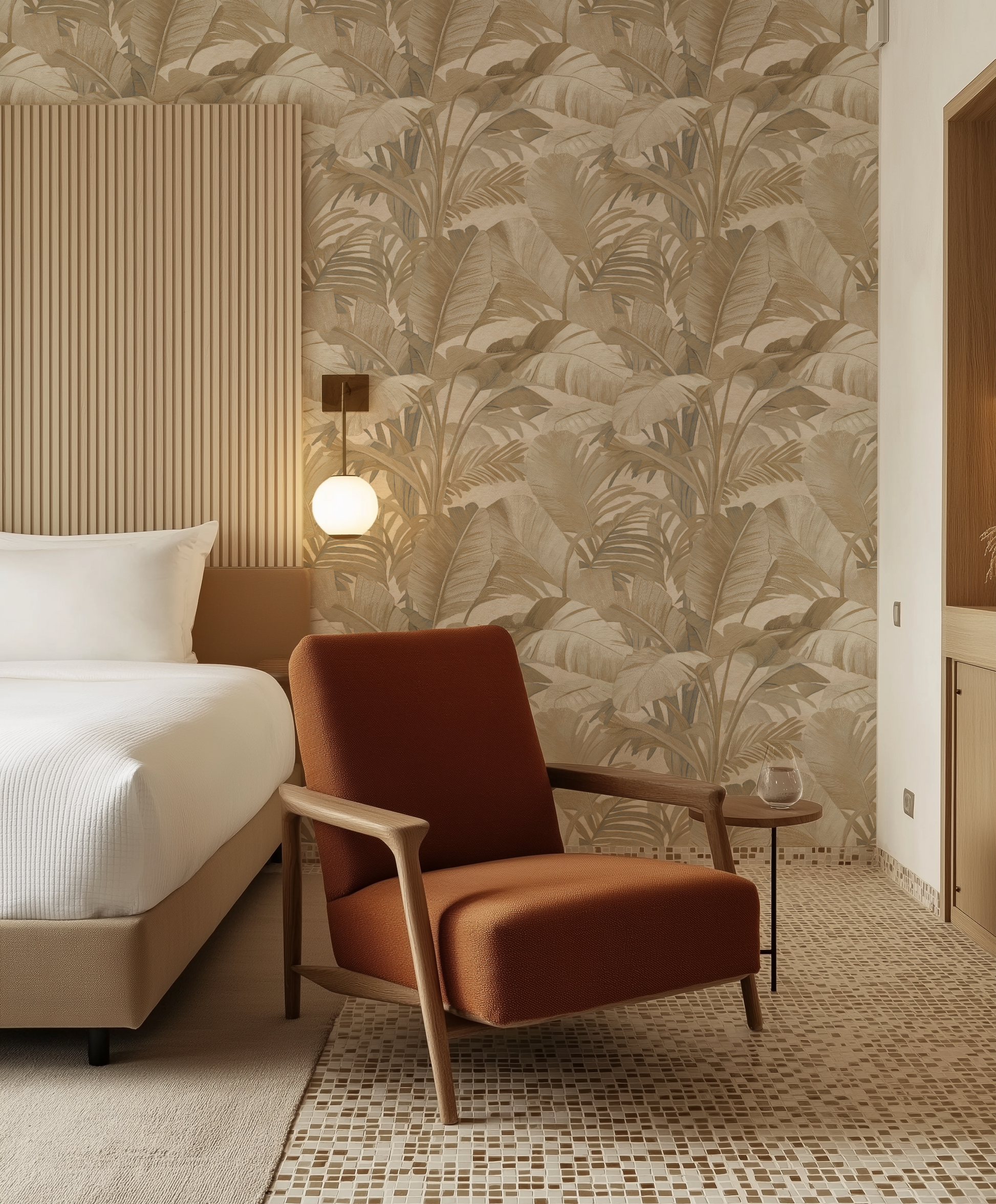 Sunkissed Palm Commercial Vinyl Wallpaper from Olive et Oriel where you can shop wallpaper and artworks online