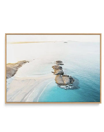 Sunrise over Wylie Bay, Esperance | Aerial Photo Wall Framed Canvas Art Print aqua coastal art print