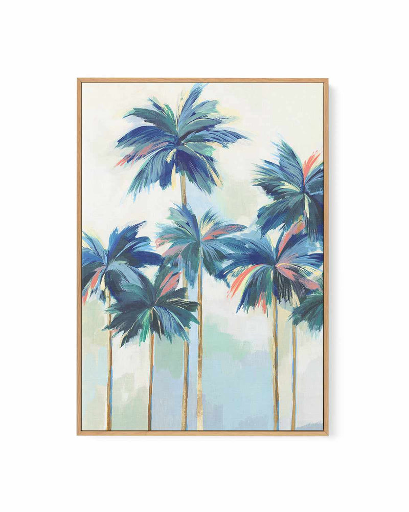 Sunset Teal Palms I | Framed Canvas Art Print