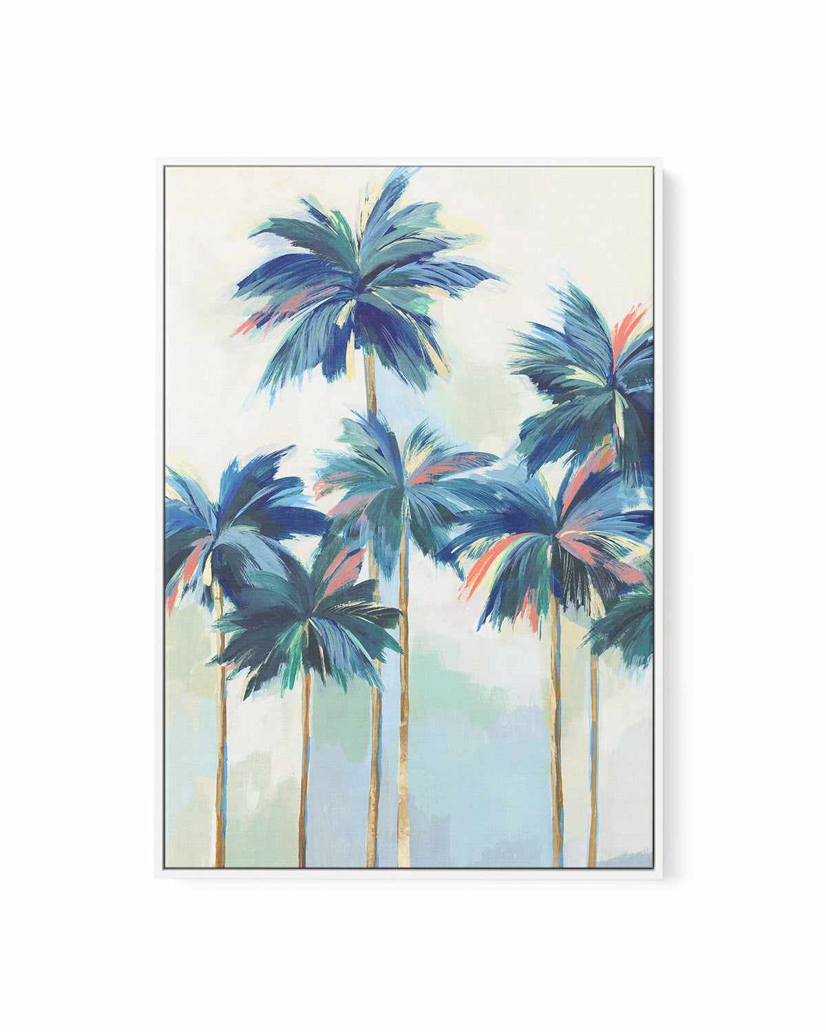 Sunset Teal Palms I | Framed Canvas Art Print