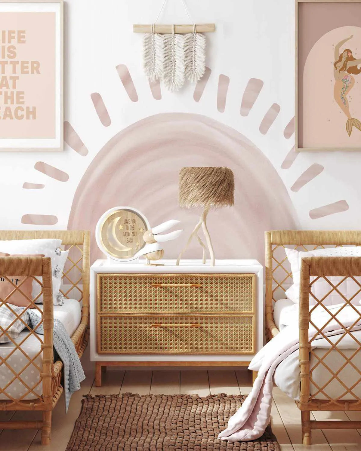 Sunshine Decal - Dusty Pink-Decals-Olive et Oriel-Decorate your kids bedroom wall decor with removable wall decals, these fabric kids decals are a great way to add colour and update your children's bedroom. Available as girls wall decals or boys wall decals, there are also nursery decals.