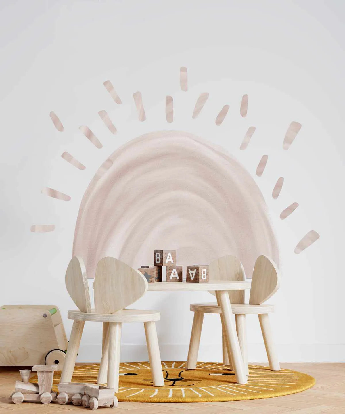 Sunshine Decal - Dusty Pink-Decals-Olive et Oriel-Decorate your kids bedroom wall decor with removable wall decals, these fabric kids decals are a great way to add colour and update your children's bedroom. Available as girls wall decals or boys wall decals, there are also nursery decals.