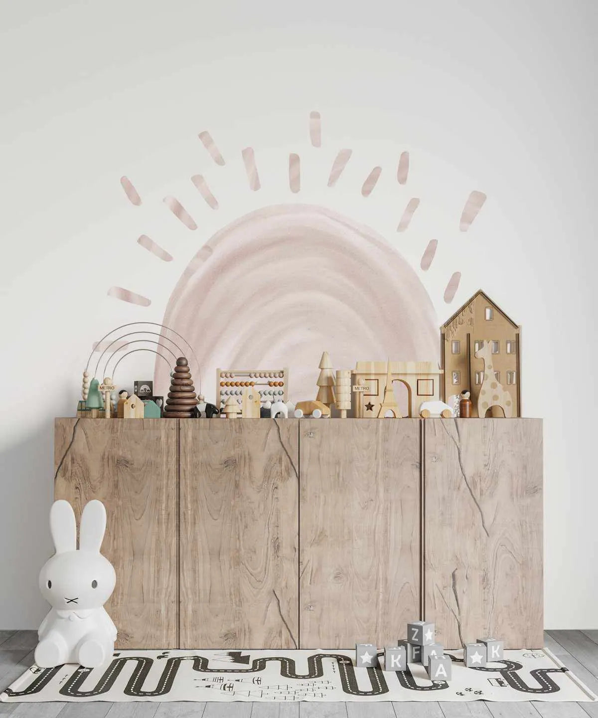 Sunshine Decal - Dusty Pink-Decals-Olive et Oriel-Decorate your kids bedroom wall decor with removable wall decals, these fabric kids decals are a great way to add colour and update your children's bedroom. Available as girls wall decals or boys wall decals, there are also nursery decals.