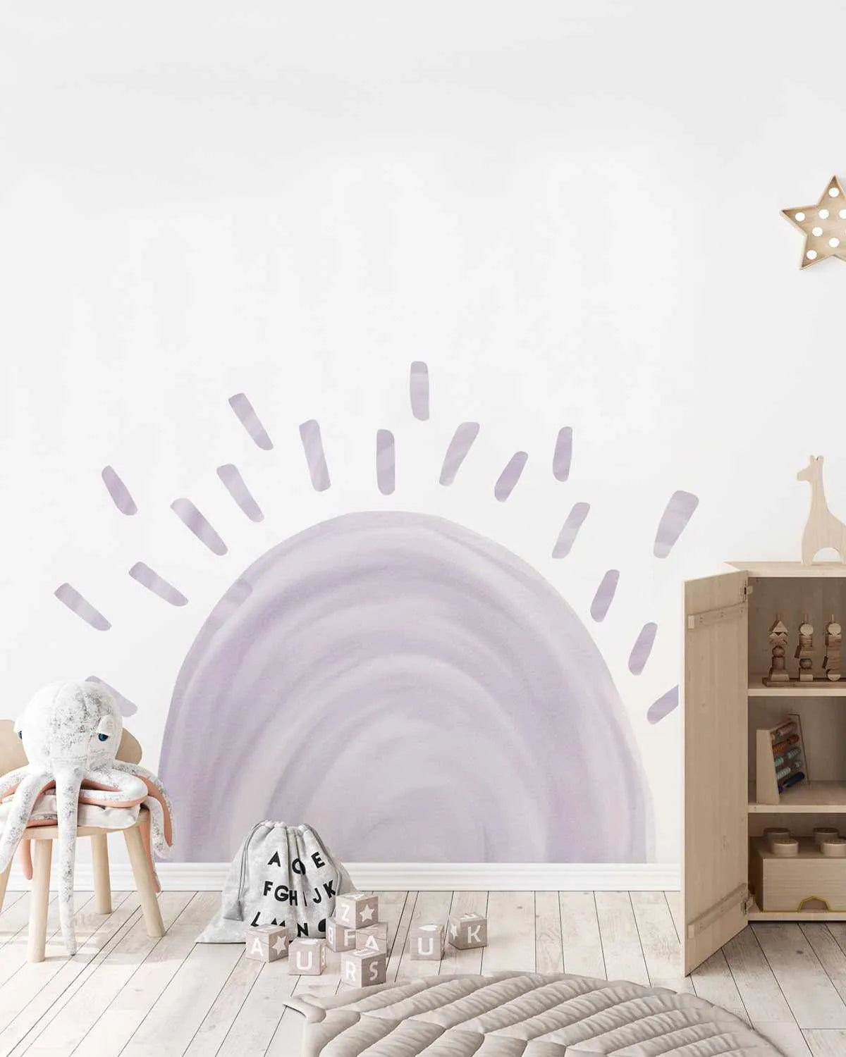 Sunshine Decal - Lilac-Decals-Olive et Oriel-Decorate your kids bedroom wall decor with removable wall decals, these fabric kids decals are a great way to add colour and update your children's bedroom. Available as girls wall decals or boys wall decals, there are also nursery decals.