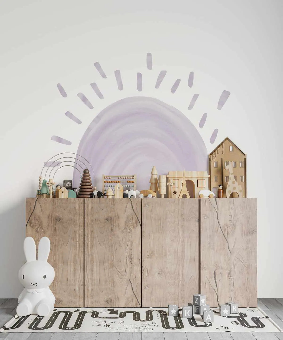 Sunshine Decal - Lilac-Decals-Olive et Oriel-Decorate your kids bedroom wall decor with removable wall decals, these fabric kids decals are a great way to add colour and update your children's bedroom. Available as girls wall decals or boys wall decals, there are also nursery decals.