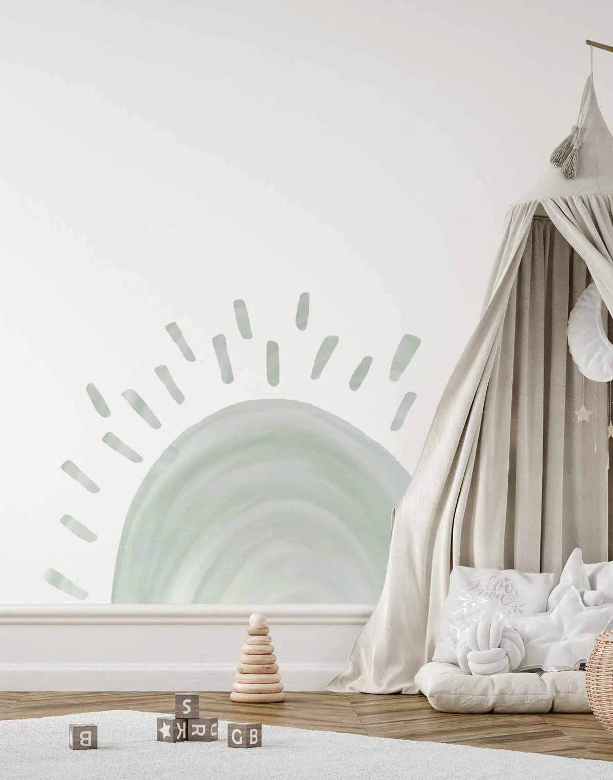 Sunshine Decal - Mint-Decals-Olive et Oriel-Decorate your kids bedroom wall decor with removable wall decals, these fabric kids decals are a great way to add colour and update your children's bedroom. Available as girls wall decals or boys wall decals, there are also nursery decals.