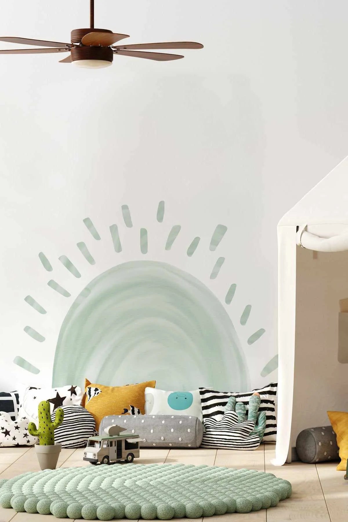 Sunshine Decal - Mint-Decals-Olive et Oriel-Decorate your kids bedroom wall decor with removable wall decals, these fabric kids decals are a great way to add colour and update your children's bedroom. Available as girls wall decals or boys wall decals, there are also nursery decals.