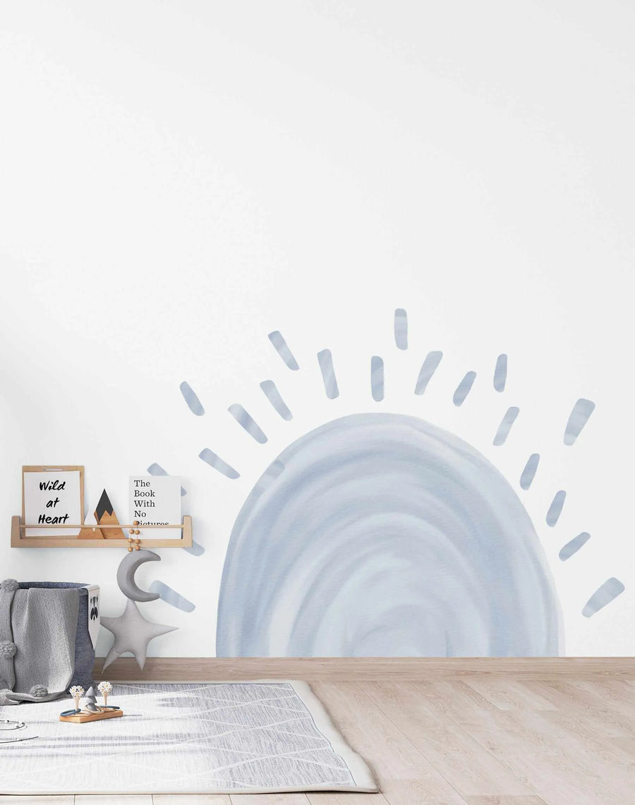 Sunshine Decal - Sky Blue-Decals-Olive et Oriel-Decorate your kids bedroom wall decor with removable wall decals, these fabric kids decals are a great way to add colour and update your children's bedroom. Available as girls wall decals or boys wall decals, there are also nursery decals.