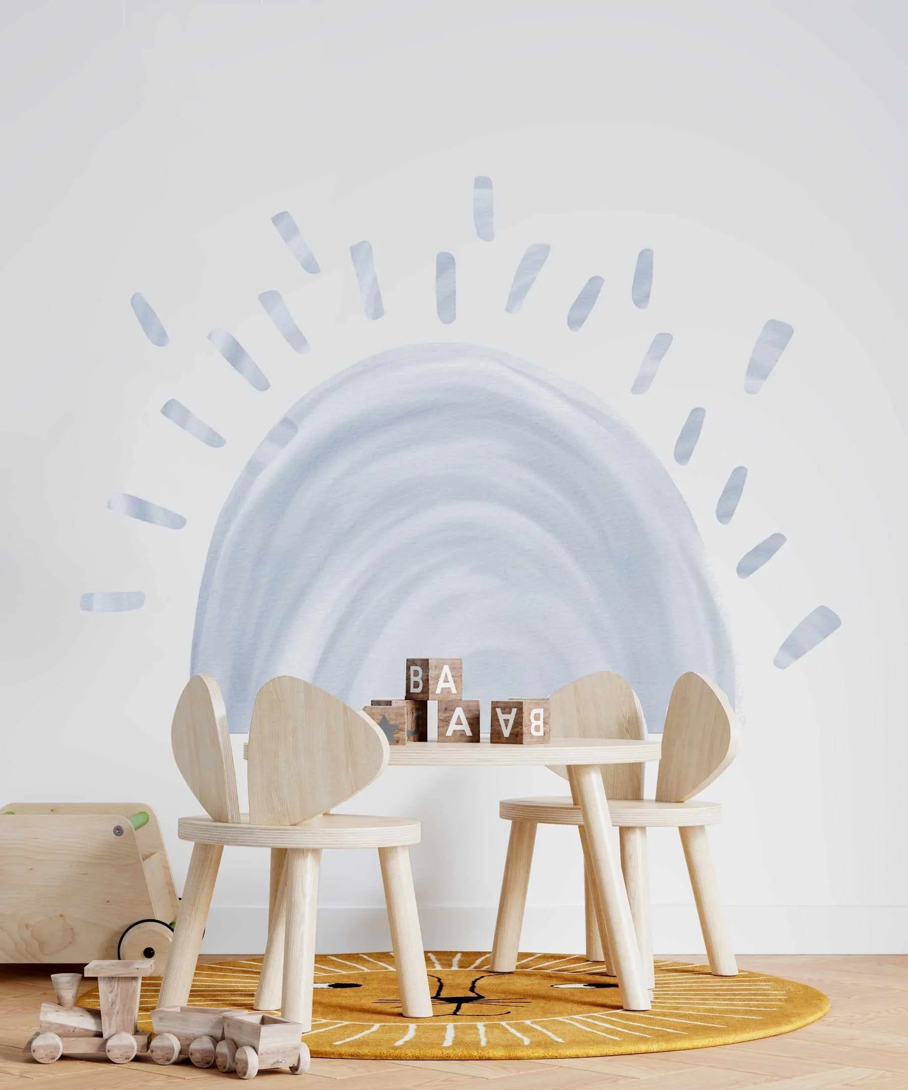 Sunshine Decal - Sky Blue-Decals-Olive et Oriel-Decorate your kids bedroom wall decor with removable wall decals, these fabric kids decals are a great way to add colour and update your children's bedroom. Available as girls wall decals or boys wall decals, there are also nursery decals.