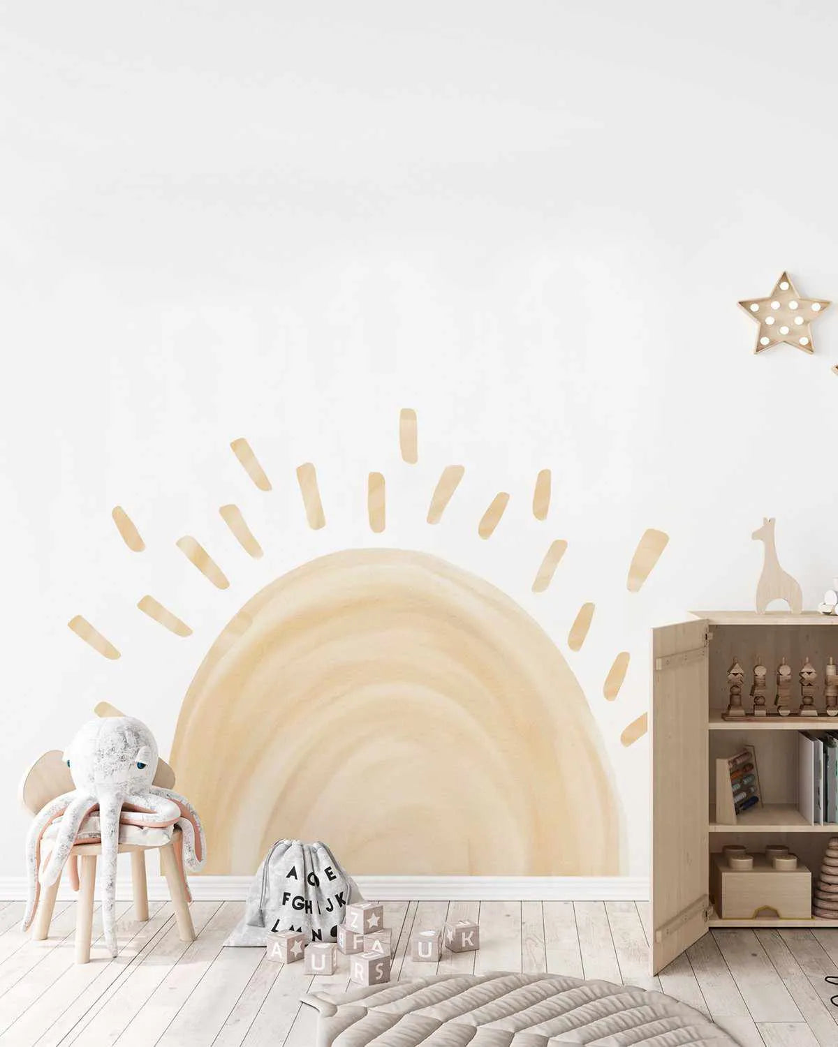 Sunshine Decal - Yellow-Decals-Olive et Oriel-Decorate your kids bedroom wall decor with removable wall decals, these fabric kids decals are a great way to add colour and update your children's bedroom. Available as girls wall decals or boys wall decals, there are also nursery decals.