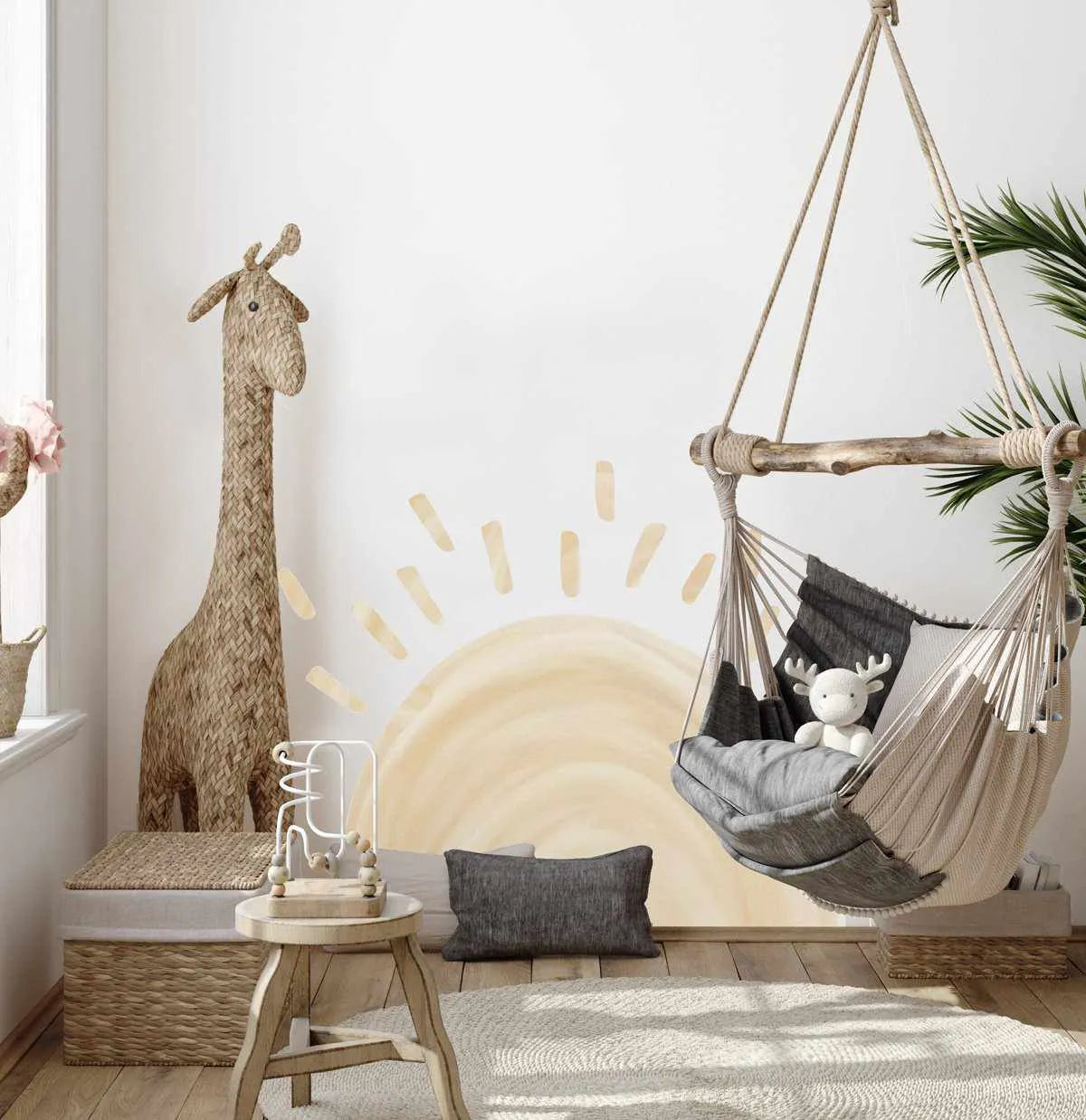 Sunshine Decal - Yellow-Decals-Olive et Oriel-Decorate your kids bedroom wall decor with removable wall decals, these fabric kids decals are a great way to add colour and update your children's bedroom. Available as girls wall decals or boys wall decals, there are also nursery decals.