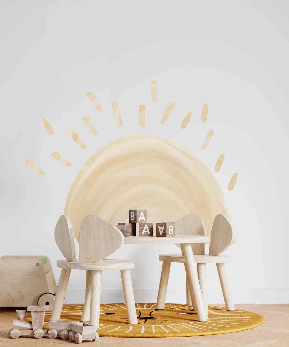 Sunshine Decal - Yellow-Decals-Olive et Oriel-Decorate your kids bedroom wall decor with removable wall decals, these fabric kids decals are a great way to add colour and update your children's bedroom. Available as girls wall decals or boys wall decals, there are also nursery decals.