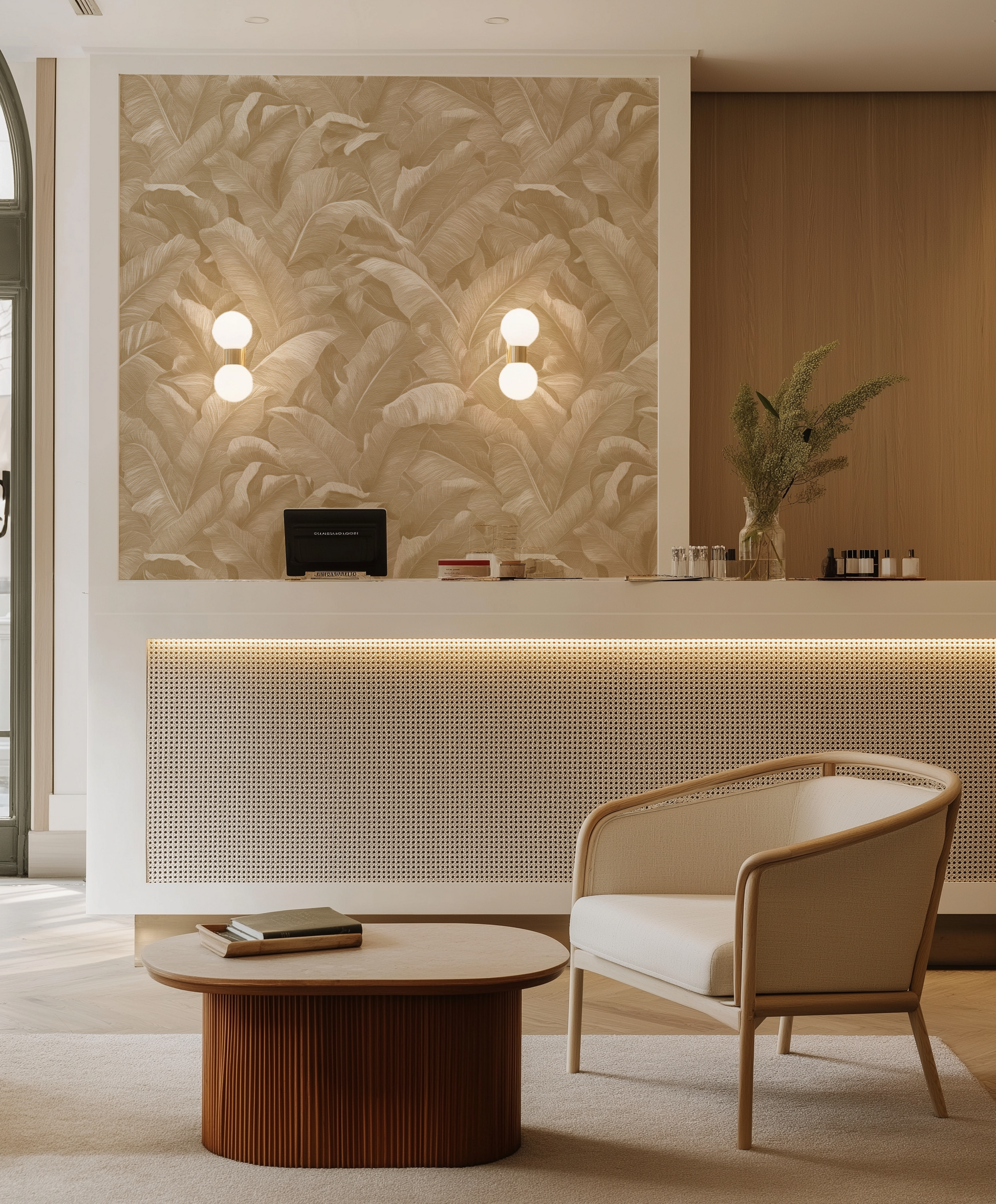 Sunwashed Palm Commercial Vinyl Wallpaper from Olive et Oriel where you can shop wallpaper and artworks online