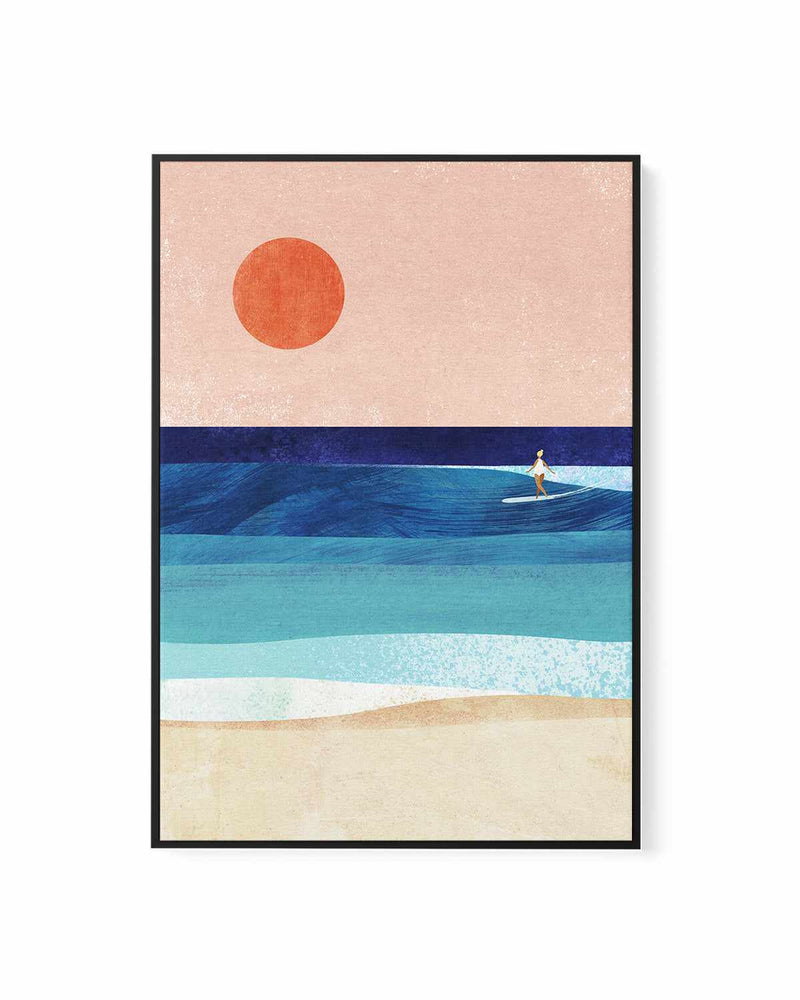 Surf Girl and the Sun by Henry Rivers | Framed Canvas Art Print
