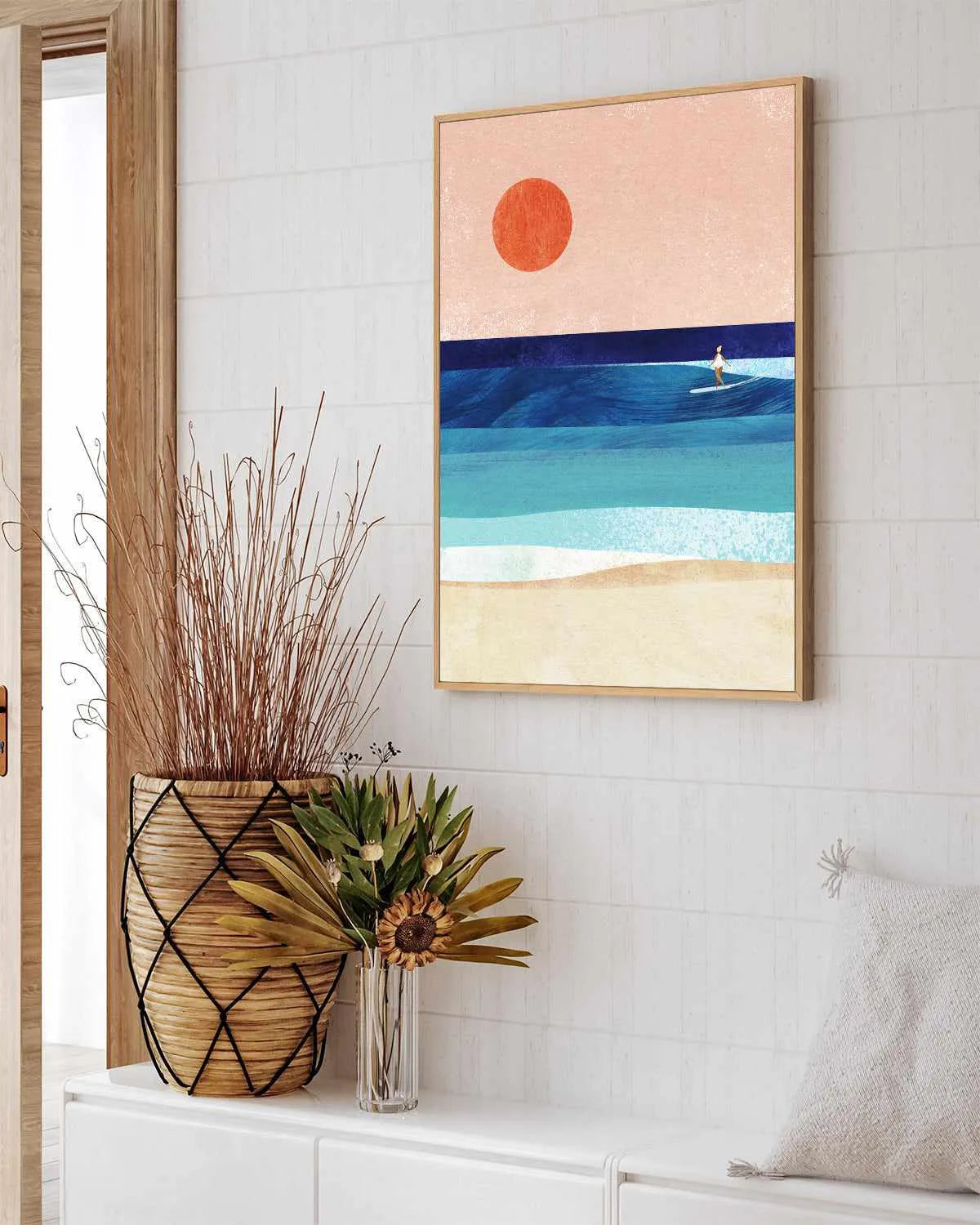 Surf Girl and the Sun by Henry Rivers | Framed Canvas Art Print from Olive et Oriel where you can shop wallpaper and artworks online