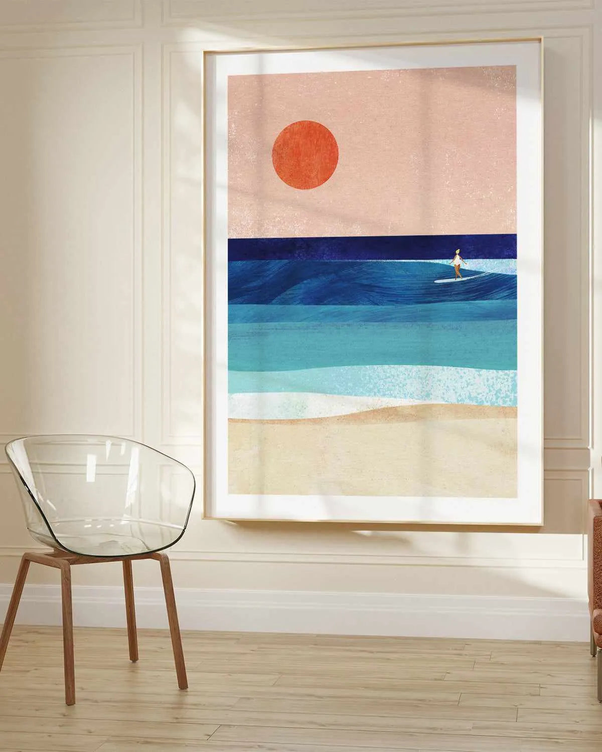 Surf Girl and the Sun by Henry Rivers Art Print from Olive et Oriel where you can shop wallpaper and artworks online