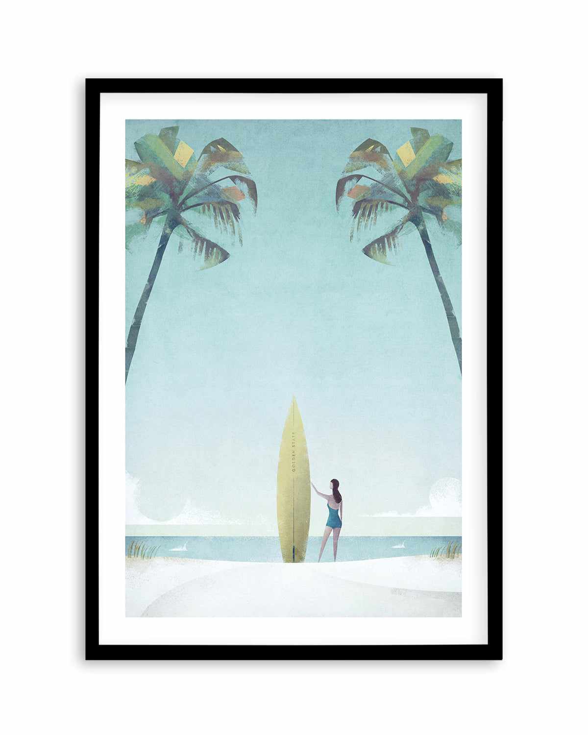 Surf Girl, Palm Trees by Henry Rivers Art Print