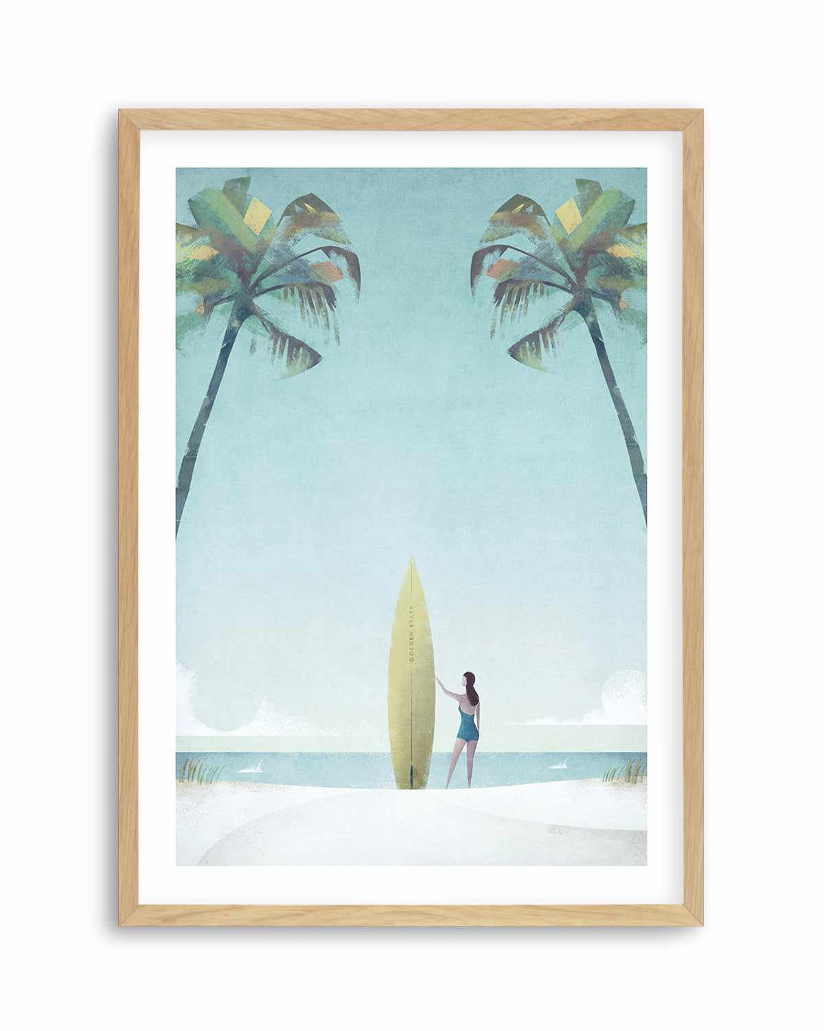 Surf Girl, Palm Trees by Henry Rivers Art Print