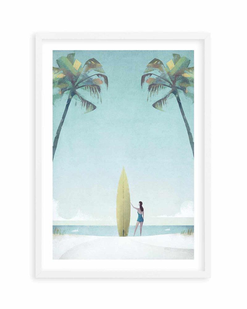 Surf Girl, Palm Trees by Henry Rivers Art Print