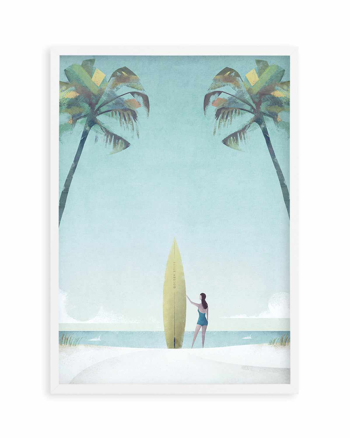 Surf Girl, Palm Trees by Henry Rivers Art Print