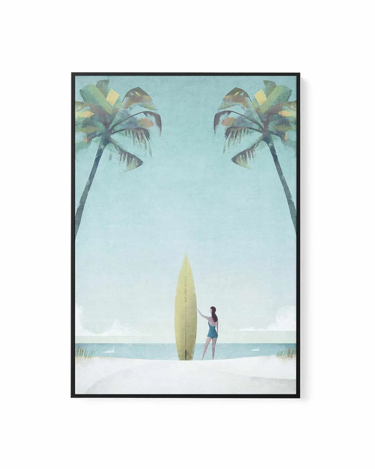 Surf Girl, Palm Trees by Henry Rivers | Framed Canvas Art Print from Olive et Oriel where you can shop wallpaper and artworks online
