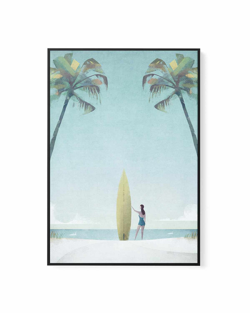 Surf Girl, Palm Trees by Henry Rivers | Framed Canvas Art Print