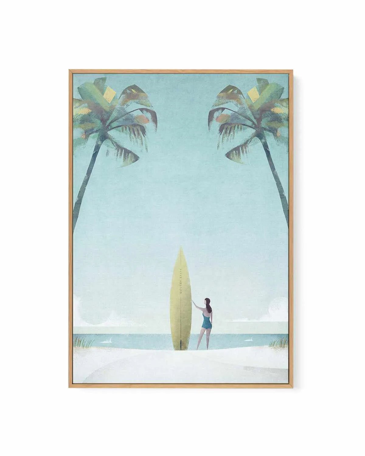 Surf Girl, Palm Trees by Henry Rivers | Framed Canvas Art Print from Olive et Oriel where you can shop wallpaper and artworks online