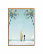 Surf Girl, Palm Trees by Henry Rivers | Framed Canvas Art Print