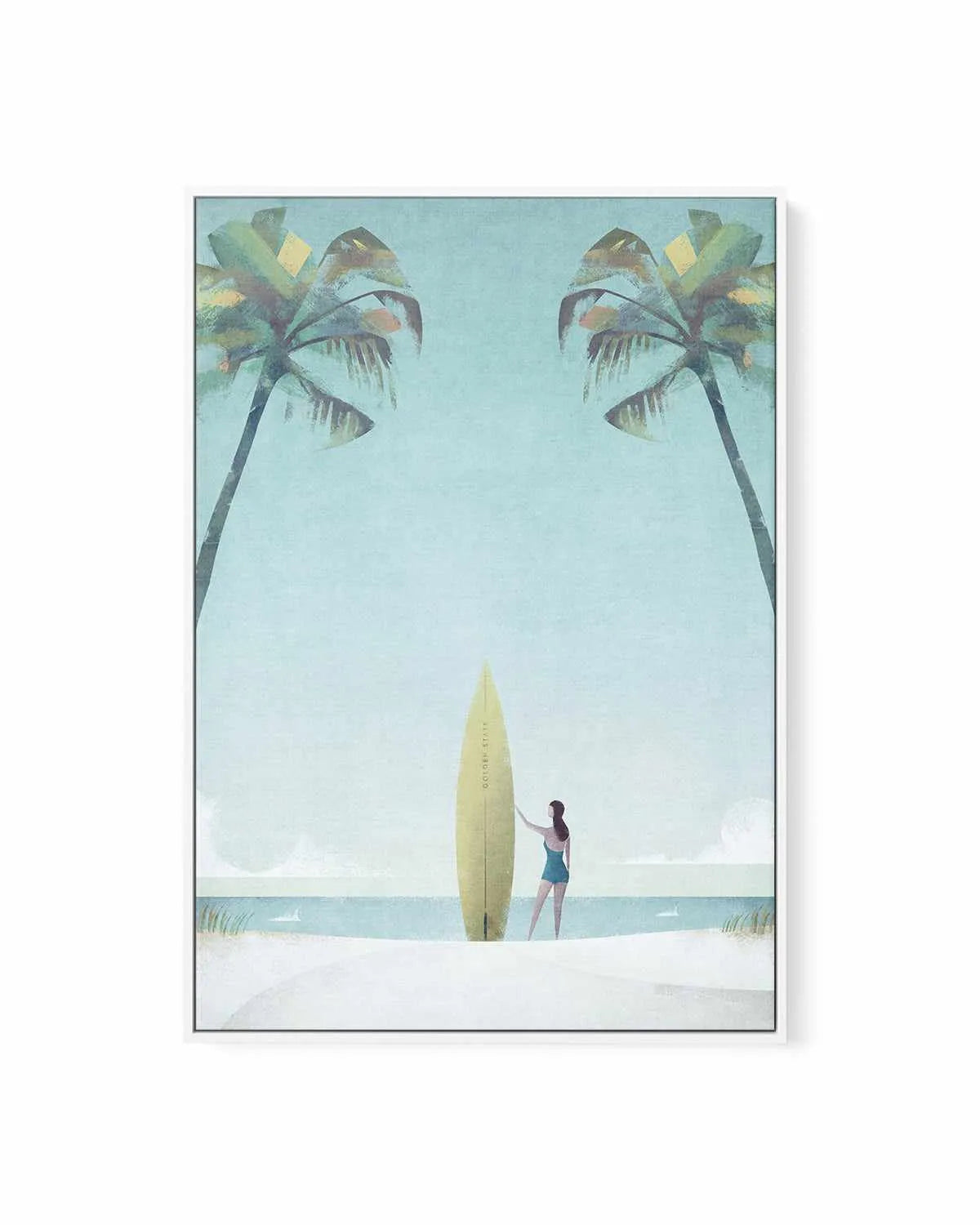 Surf Girl, Palm Trees by Henry Rivers | Framed Canvas Art Print from Olive et Oriel where you can shop wallpaper and artworks online