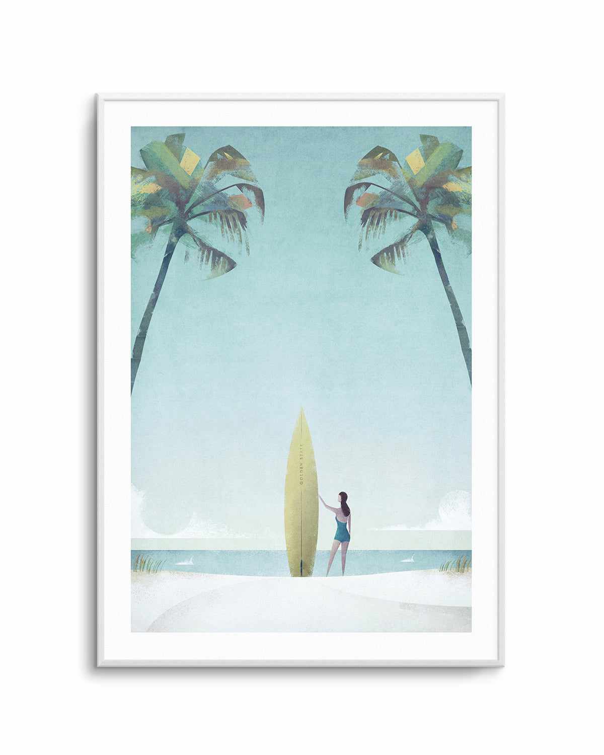 Surf Girl, Palm Trees by Henry Rivers Art Print