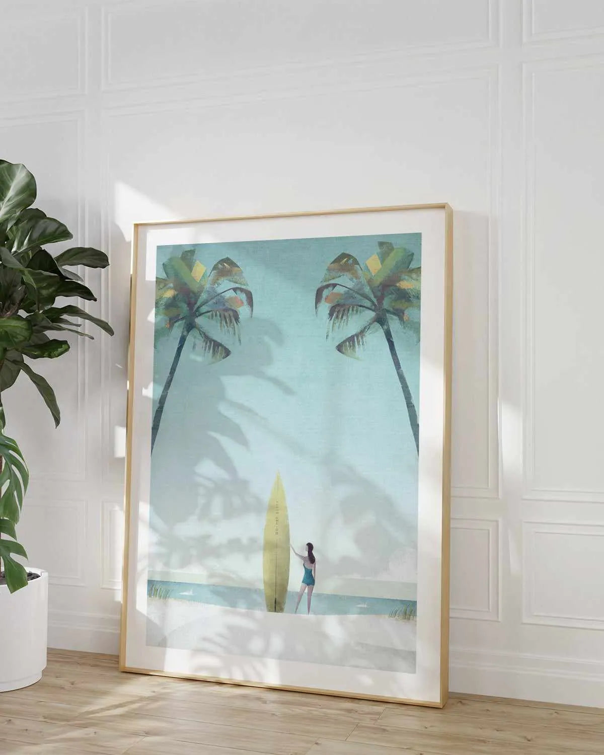 Surf Girl, Palm Trees by Henry Rivers Art Print from Olive et Oriel where you can shop wallpaper and artworks online