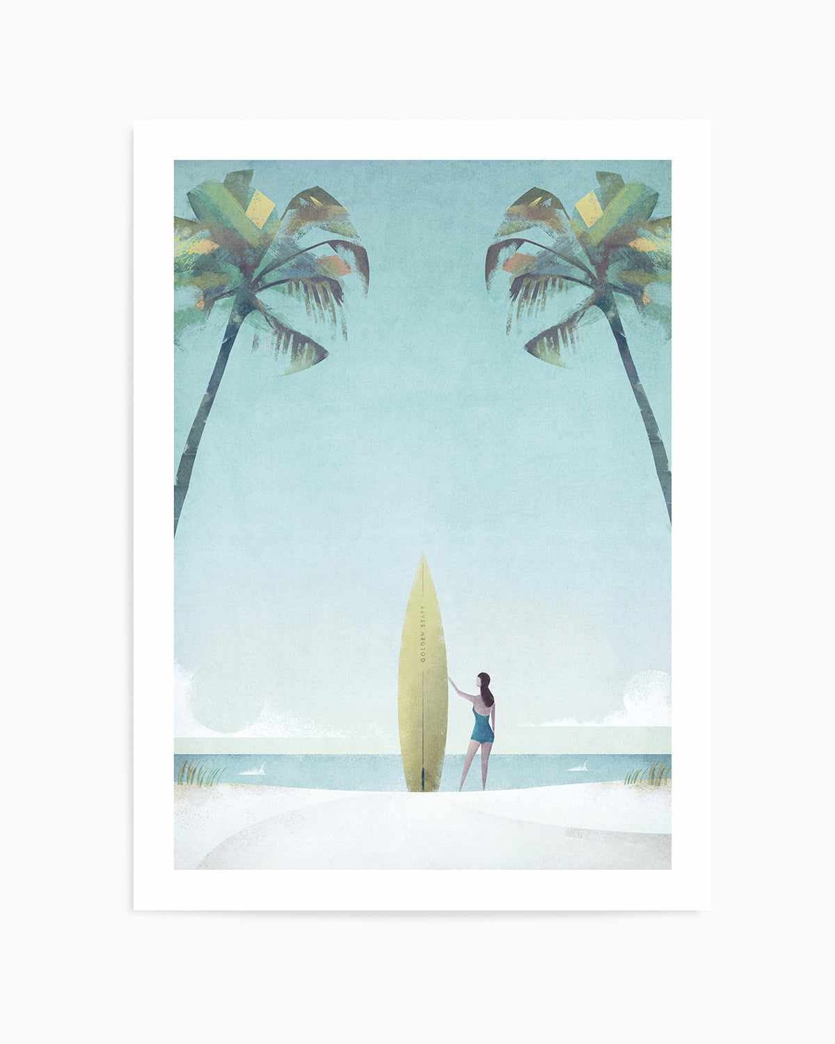 Surf Girl, Palm Trees by Henry Rivers Art Print