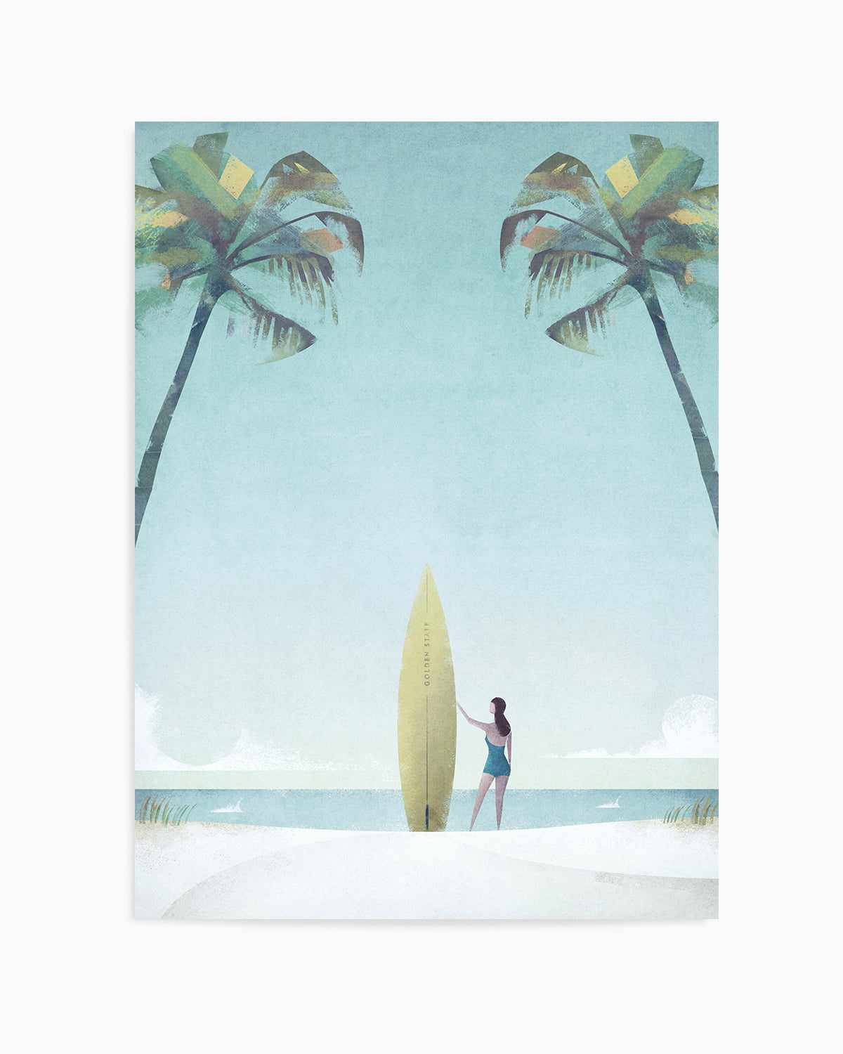 Surf Girl, Palm Trees by Henry Rivers Art Print