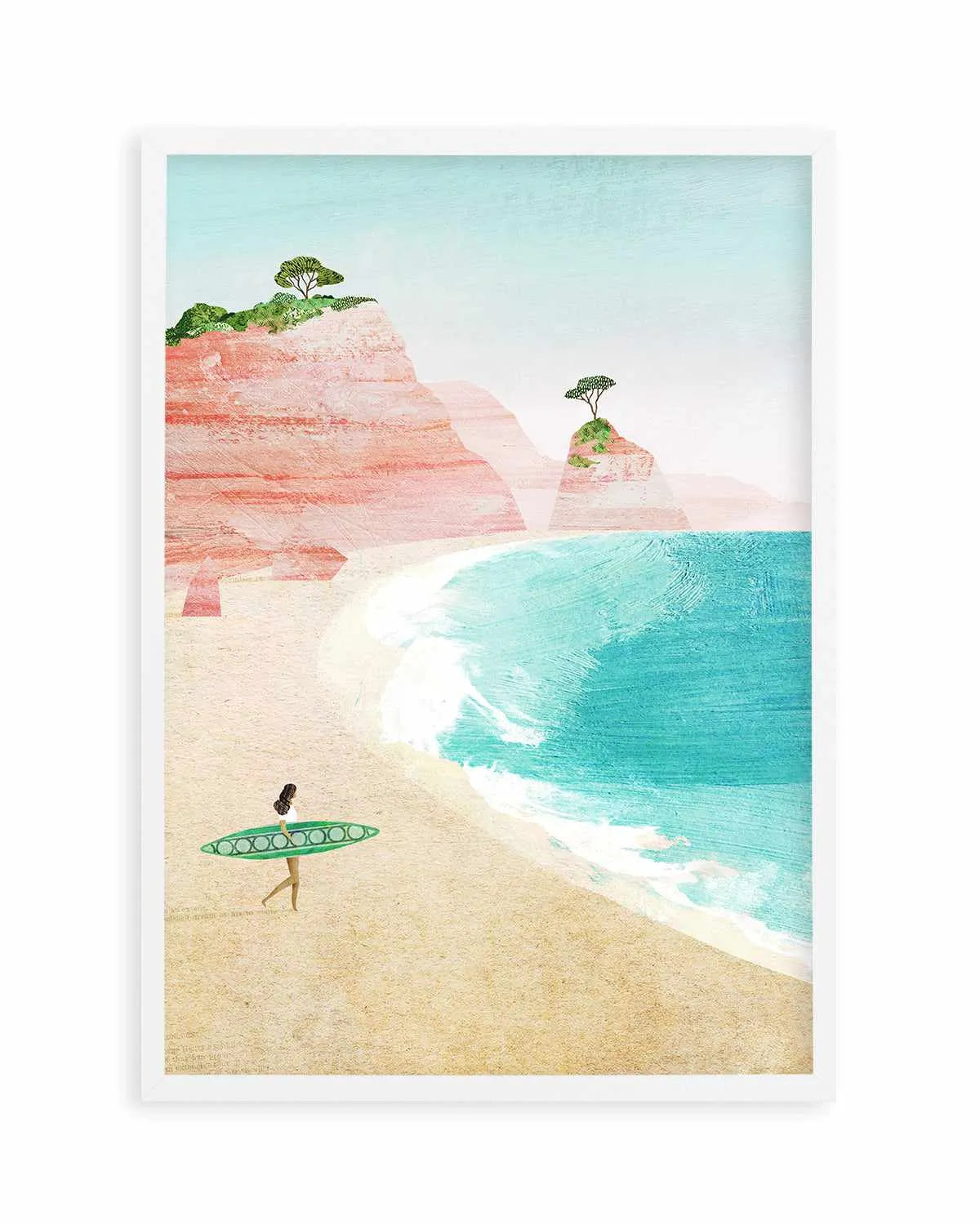 Surf Girl, Pink Beach by Henry Rivers Art Print from Olive et Oriel where you can shop wallpaper and artworks online