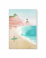 Surf Girl, Pink Beach by Henry Rivers | Framed Canvas Art Print