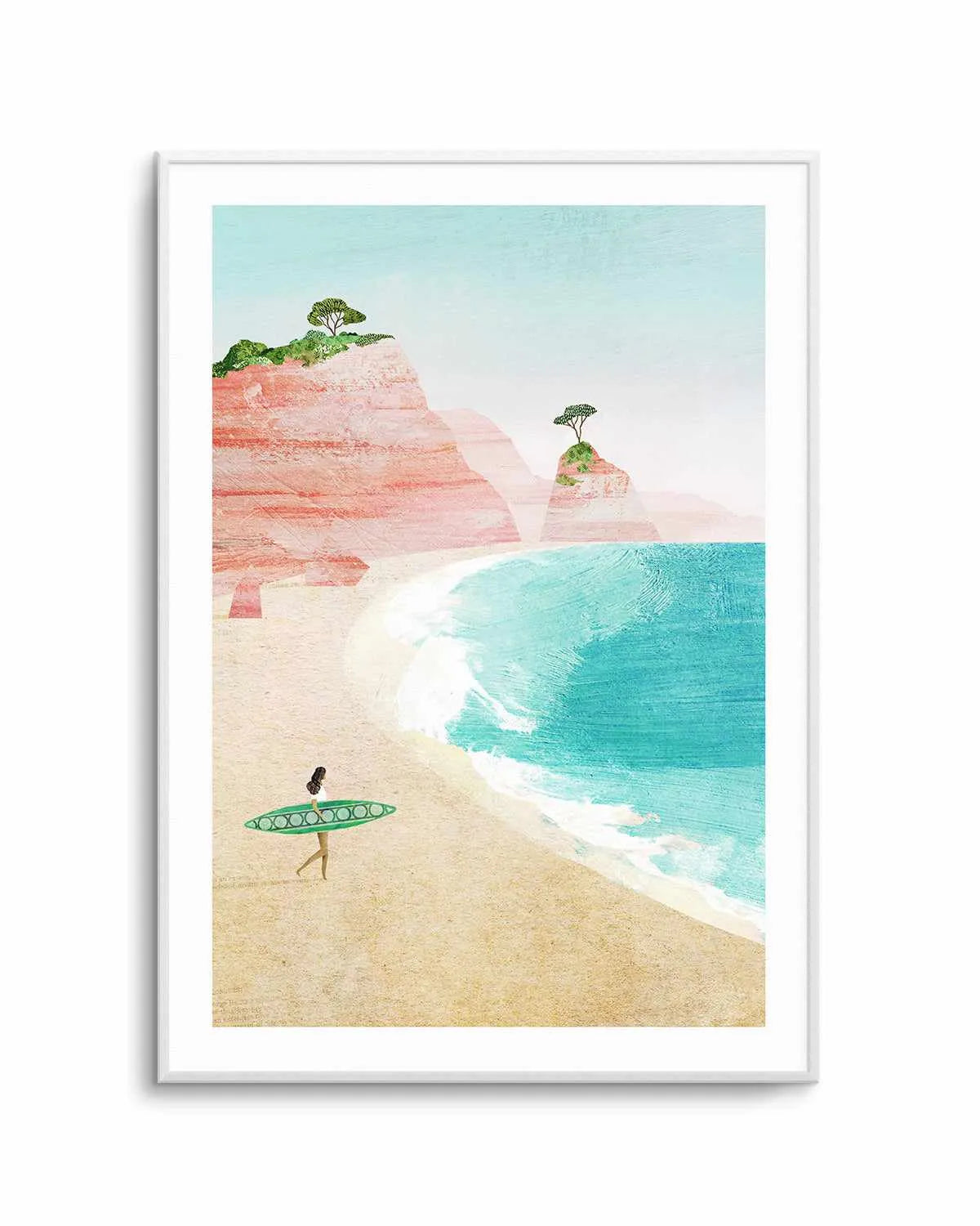 Surf Girl, Pink Beach by Henry Rivers Art Print from Olive et Oriel where you can shop wallpaper and artworks online