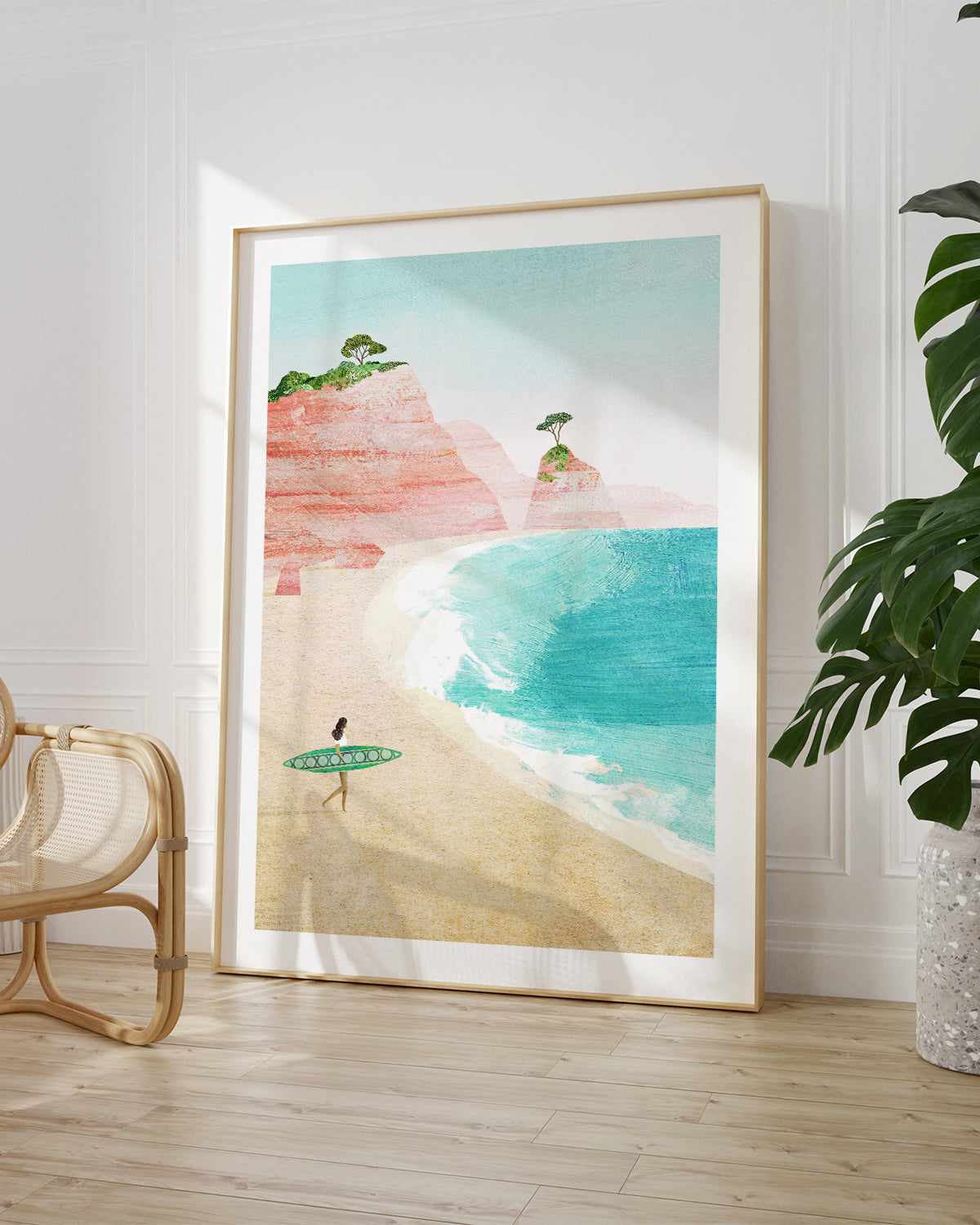 Surf Girl, Pink Beach by Henry Rivers Art Print