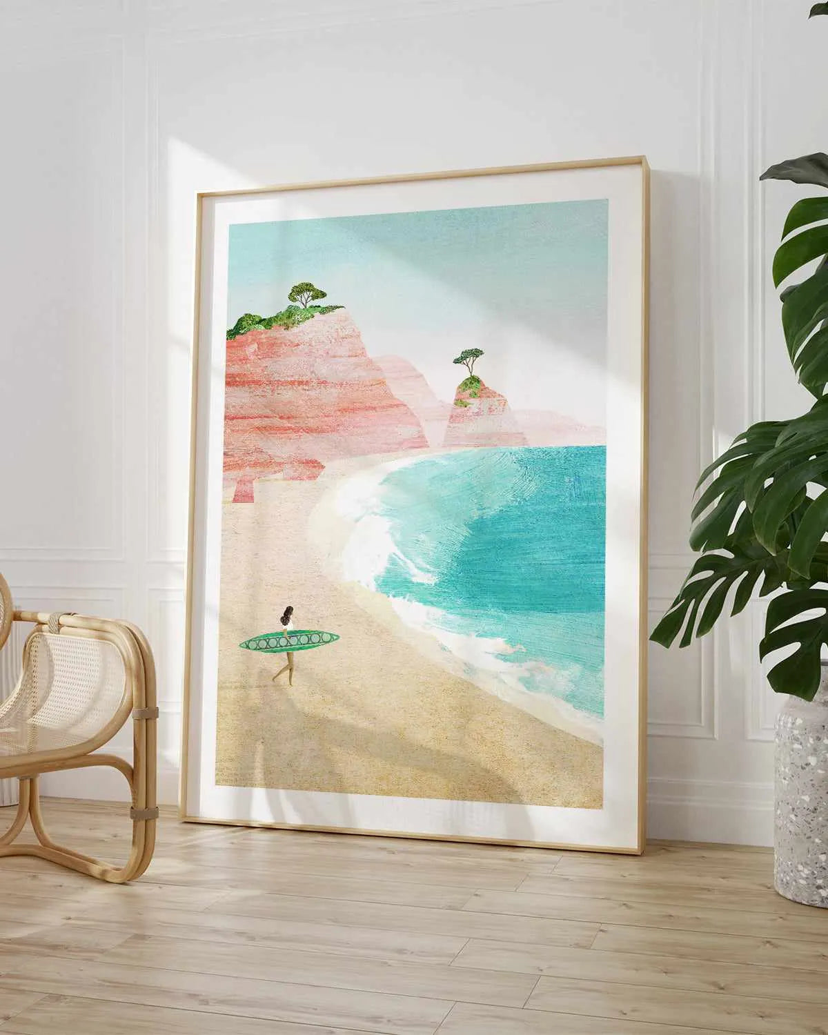 Surf Girl, Pink Beach by Henry Rivers Art Print from Olive et Oriel where you can shop wallpaper and artworks online