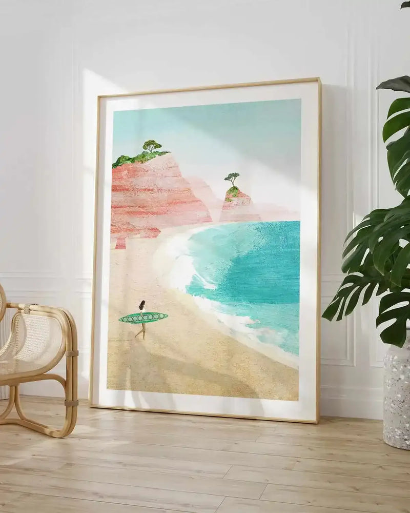 Surf Girl, Pink Beach by Henry Rivers Art Print from Olive et Oriel where you can shop wallpaper and artworks online