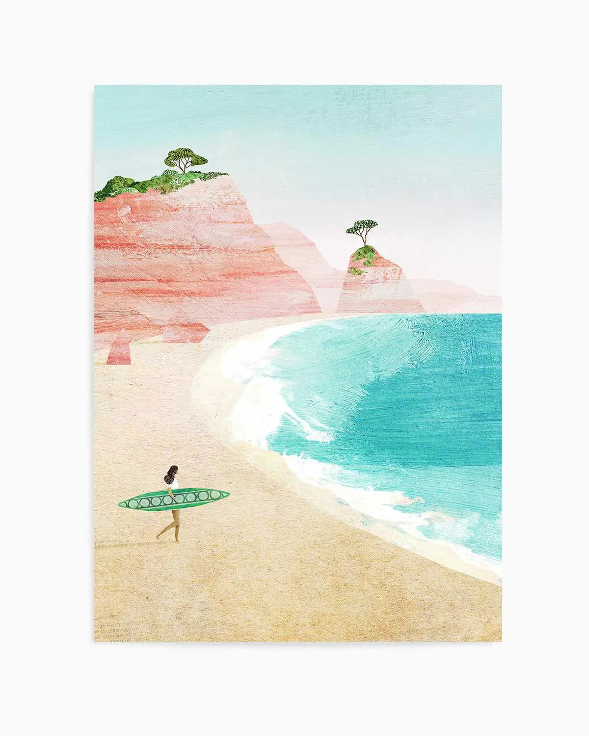 Surf Girl, Pink Beach by Henry Rivers Art Print from Olive et Oriel where you can shop wallpaper and artworks online