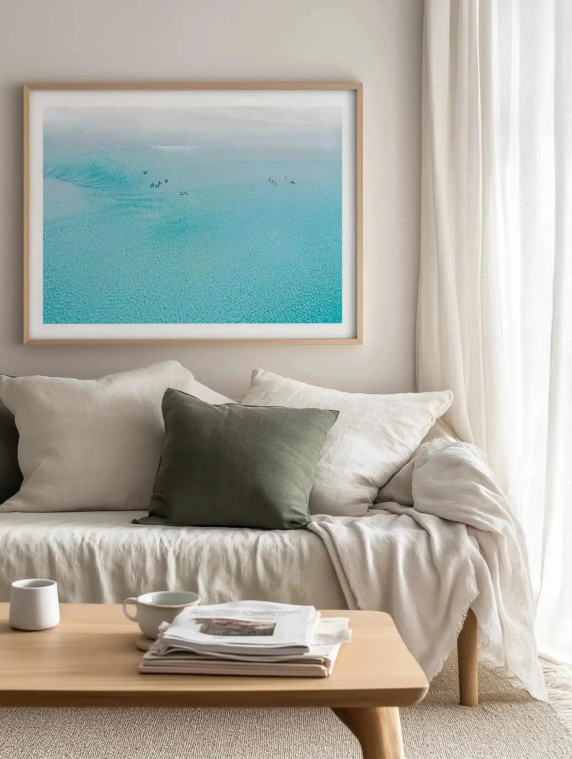 Surf School Wharton Beach | Aerial Photo Wall Art Print from Olive et Oriel where you can shop wallpaper and artworks online