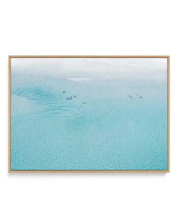 Surf School Wharton Beach | Aerial Photo Wall Framed Canvas Art Print aqua coastal art print