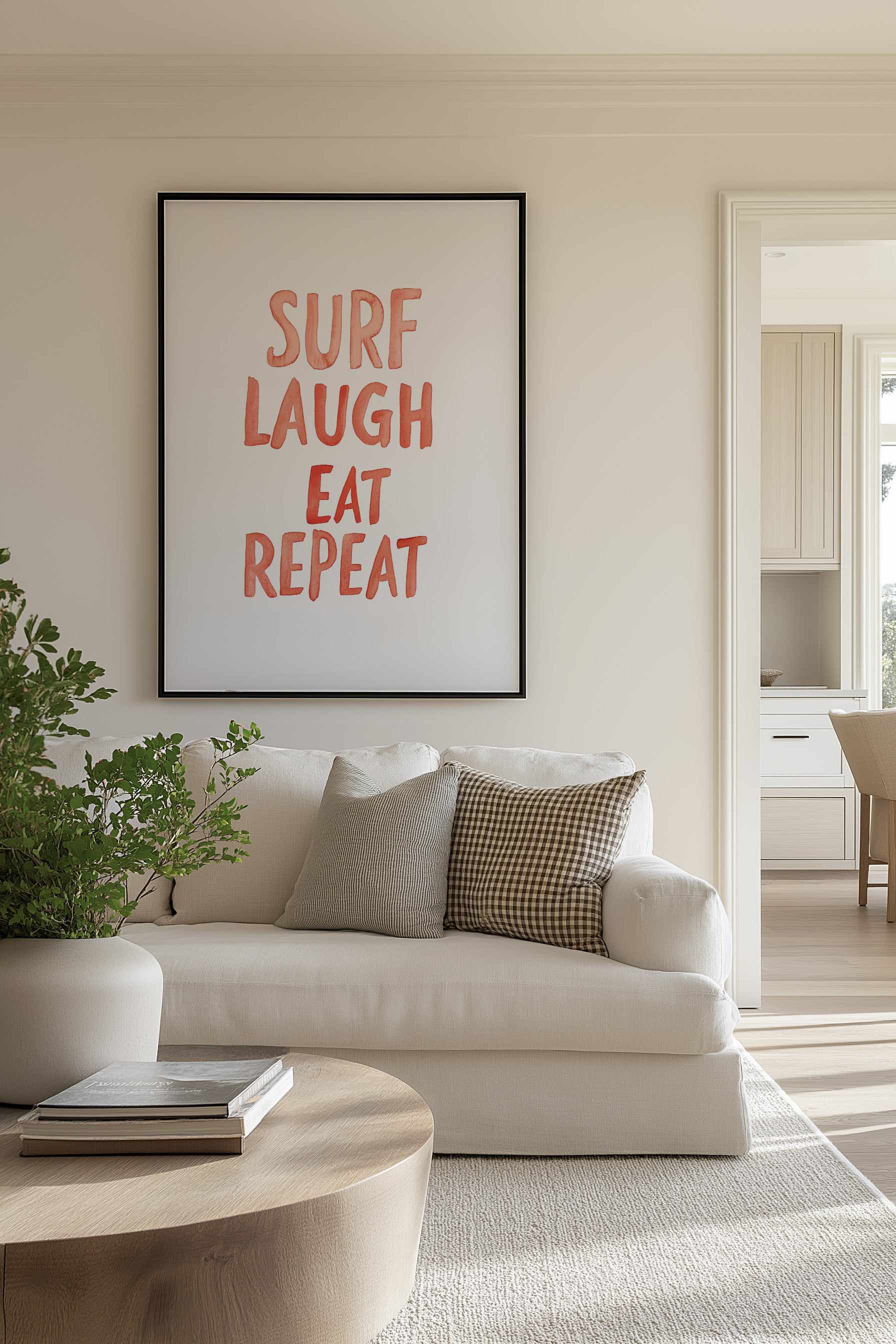 Surf Laugh Eat Repeat | Framed Canvas Art Print