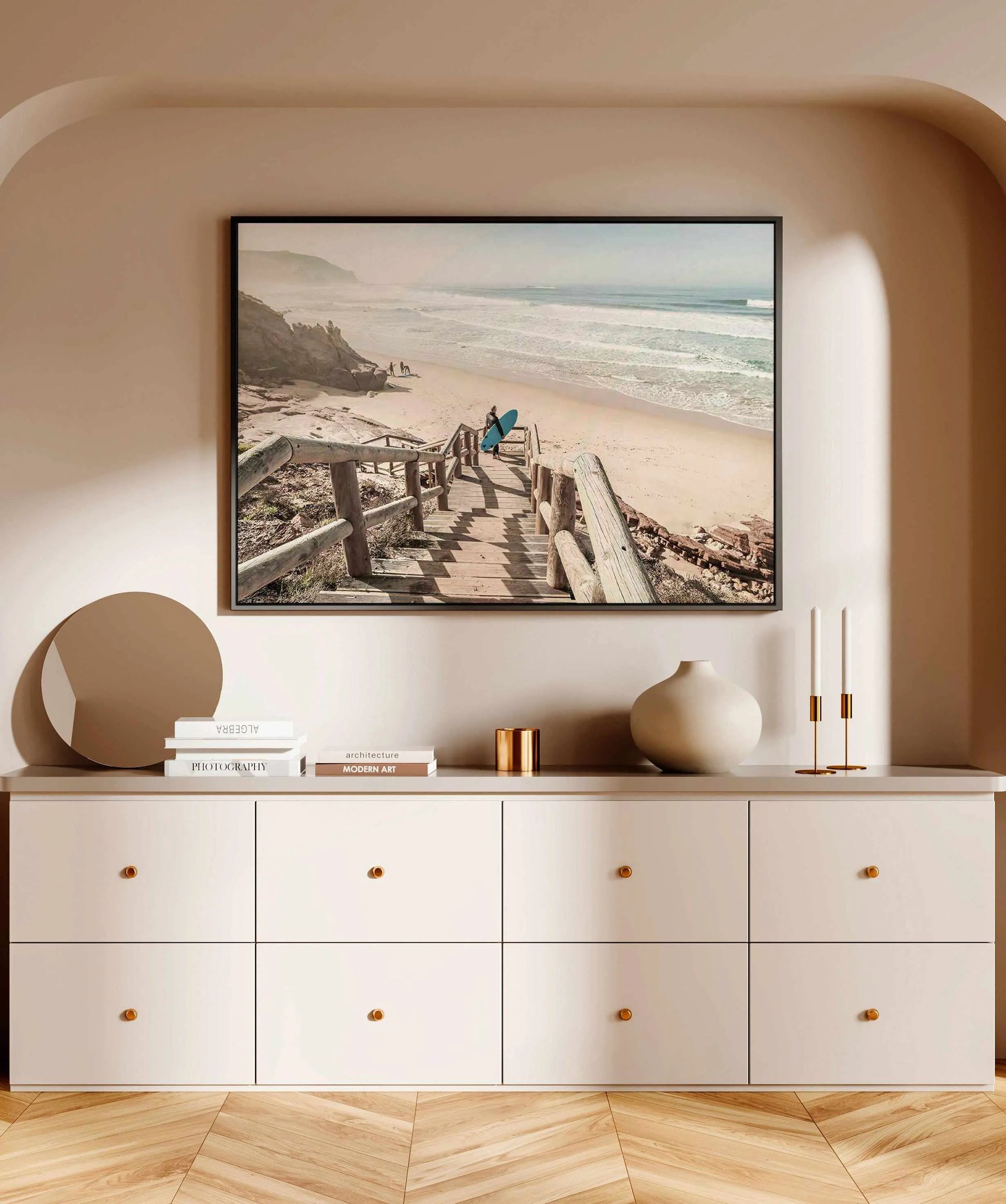 Surf Check Stairs | Framed Canvas Art Print from Olive et Oriel where you can shop wallpaper and artworks online