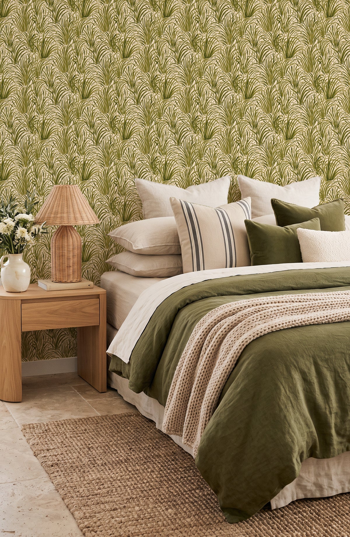 Coastal Luxe Grass in Khaki Green Wallpaper